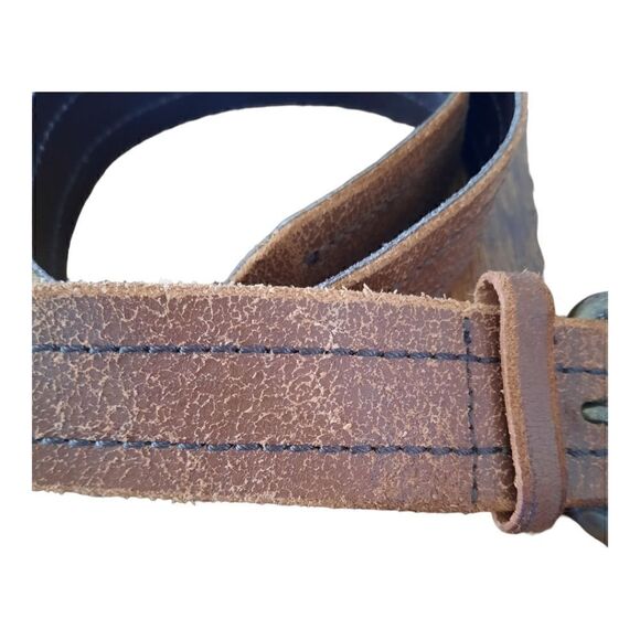 Amanda Smith Distressed Double Stitch Genuine Leather Belt Italy - Picture 3 of 4